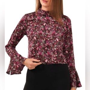 Halogen Bell Sleeve Mock Neck Women's Floral Blouse